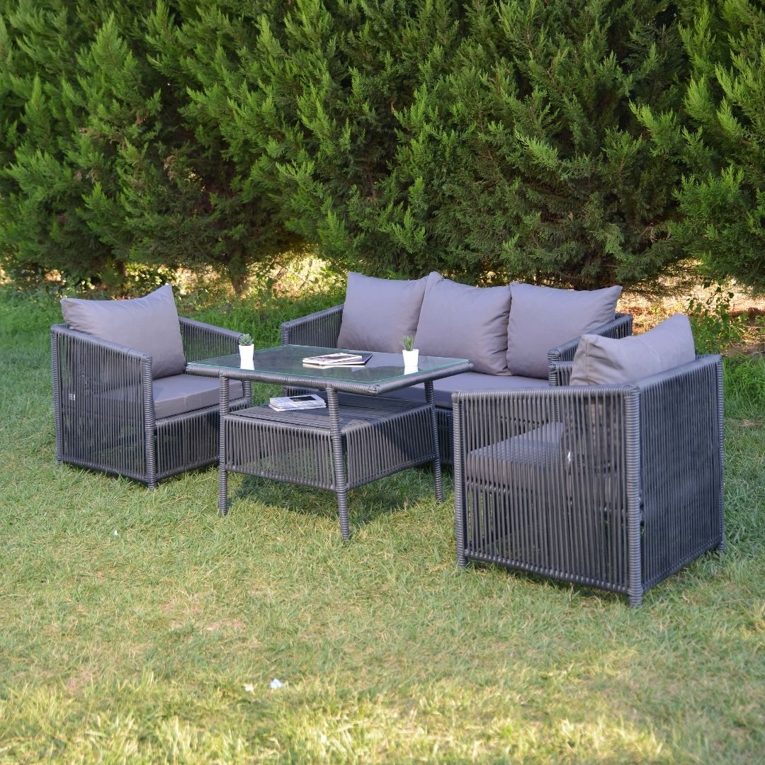 Jenga Rattan Oturma Takımı 3+1+1+Sehpa - Antrasit