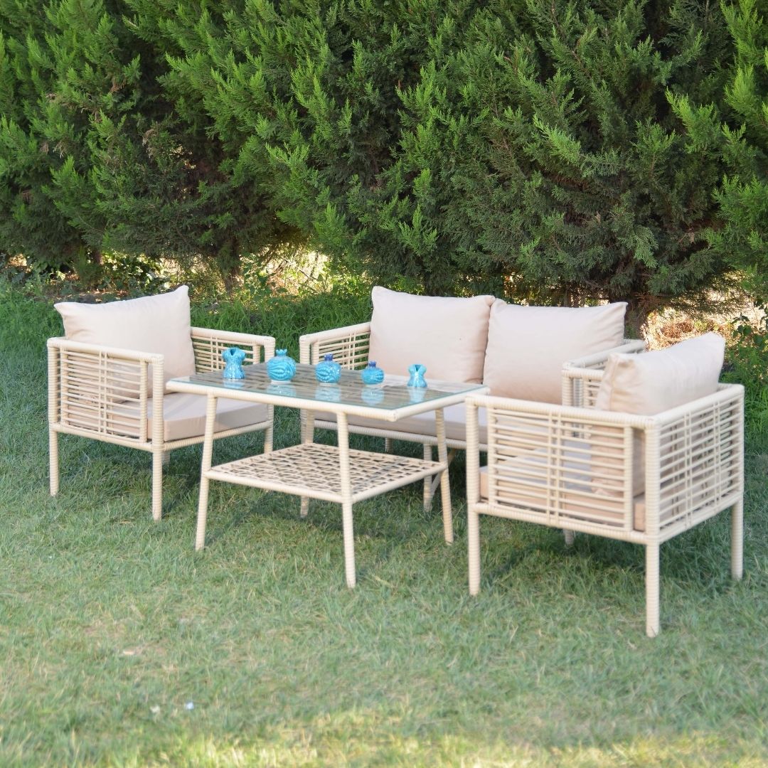 Defne Rattan Oturma Takımı 2+1+1+Sehpa - Krem