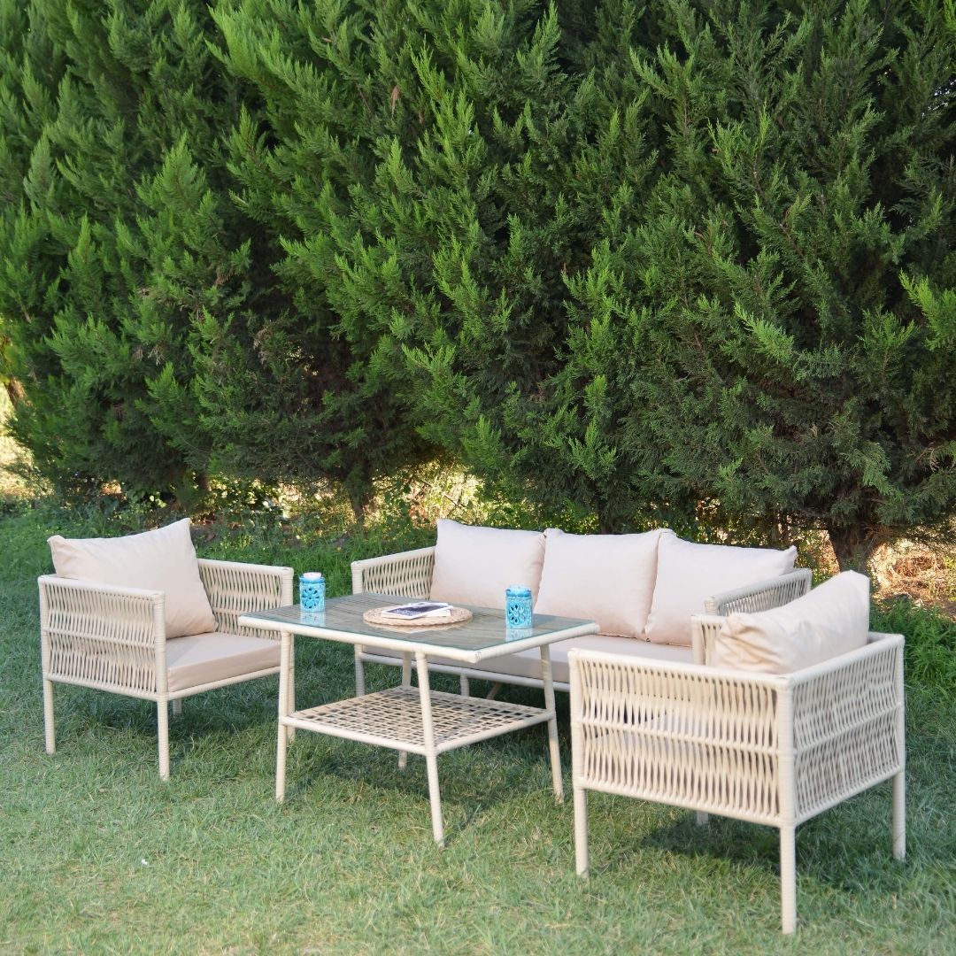Kuzey Rattan Oturma Takımı 3+1+1+Sehpa - Krem