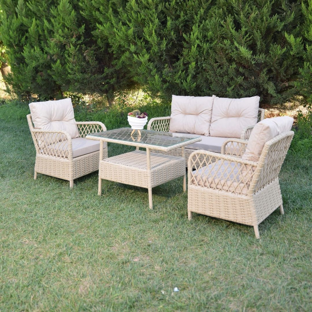 Mars Rattan Oturma Takımı 2+1+1+Sehpa - Krem