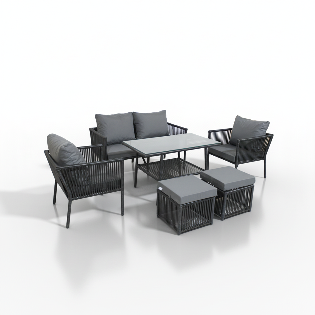 Rio 2+1+1+2Puf Rattan Oturma Takımı - Antrasit