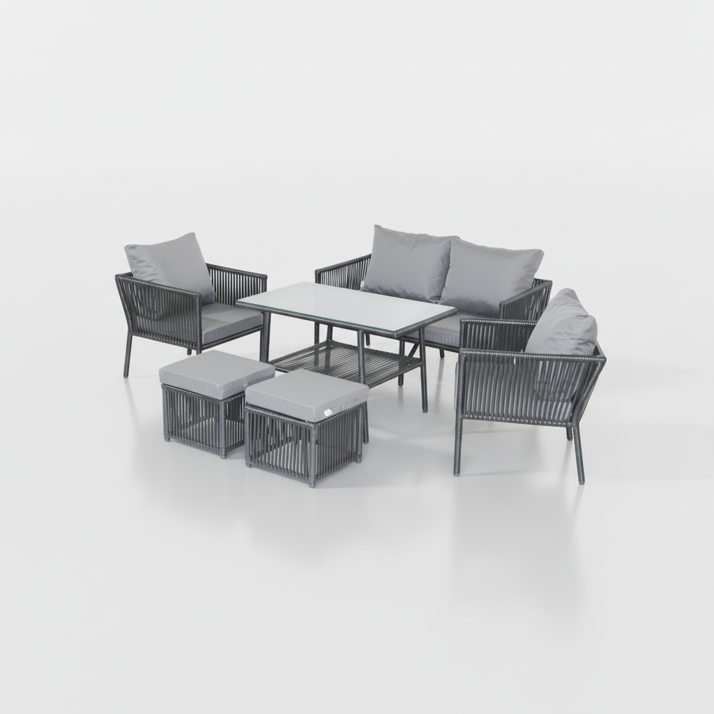 Rio 2+1+1+2Puf Rattan Oturma Takımı - Antrasit