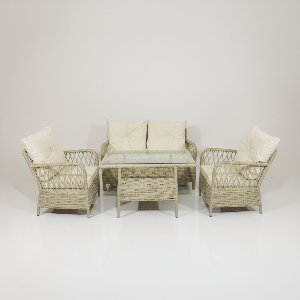 Mars Rattan Oturma Takımı 2+1+1+Sehpa - Krem