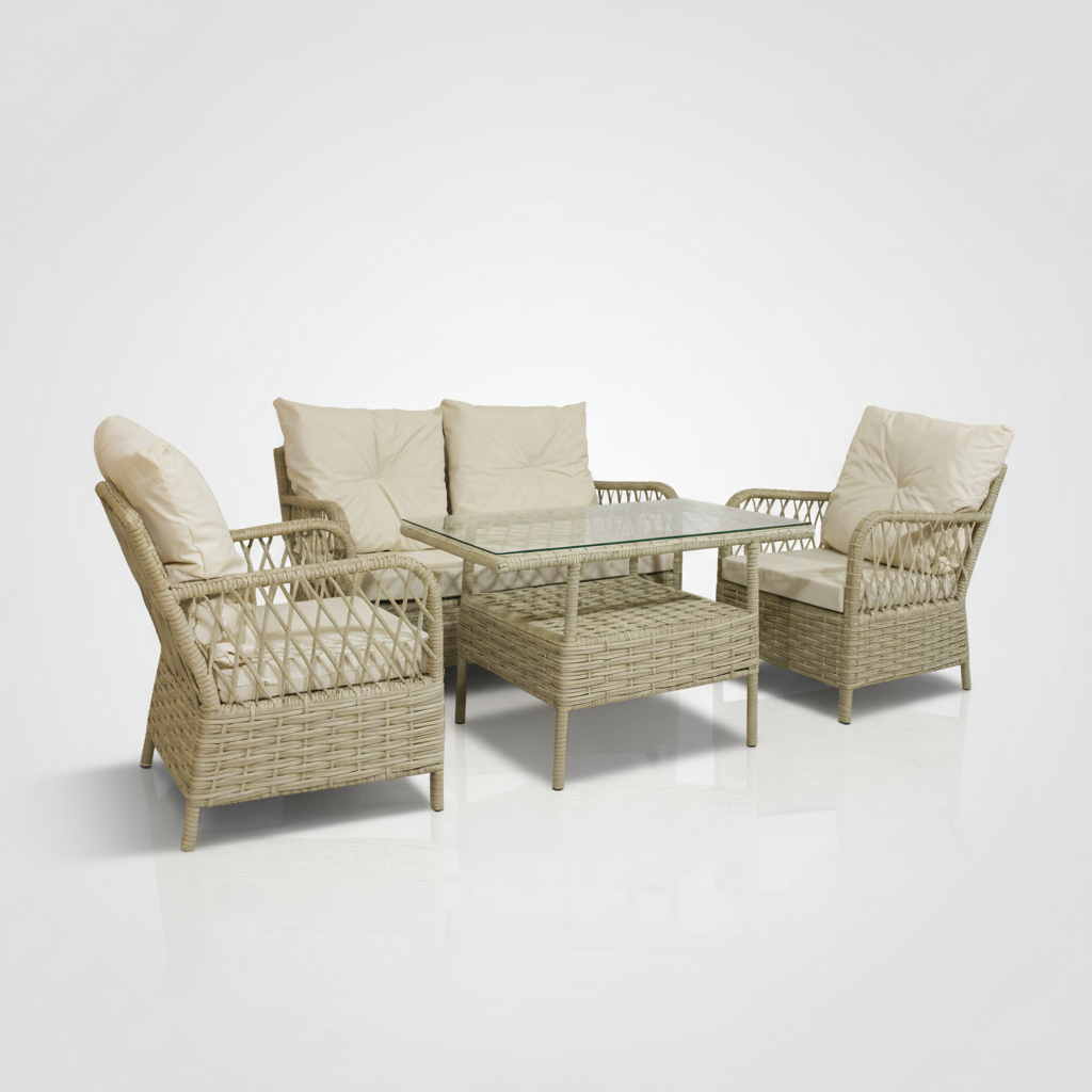 Mars Rattan Oturma Takımı 2+1+1+Sehpa - Krem